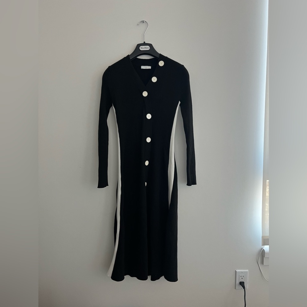Sandro ribbed middi dress with decorative button